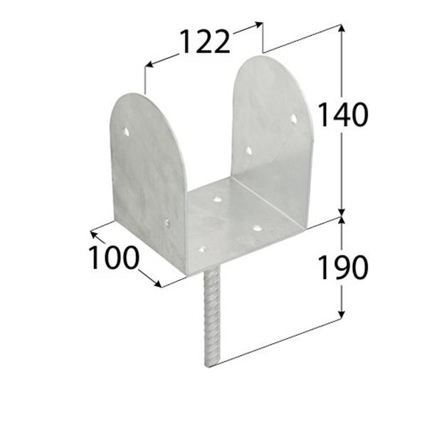 R8.5 - Soporte para poste con barra roscada de 20x190 mm. 100 x 122